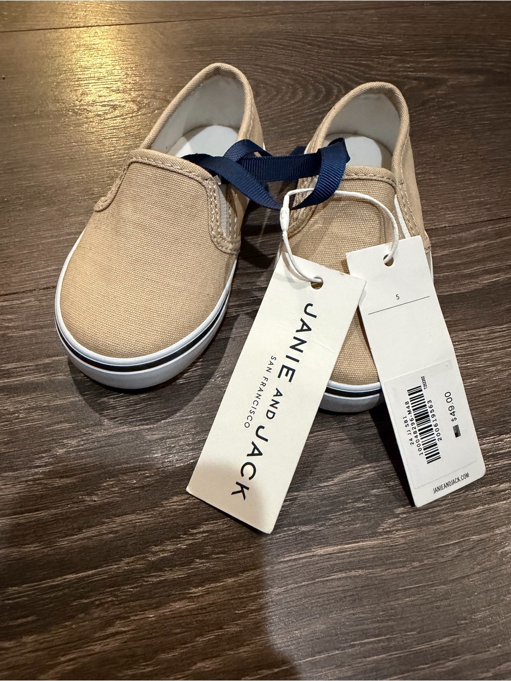 Janie and Jack NWT Jack Khaki Tan Canvas Slip On Sneakers Shoes Toddler Size 5